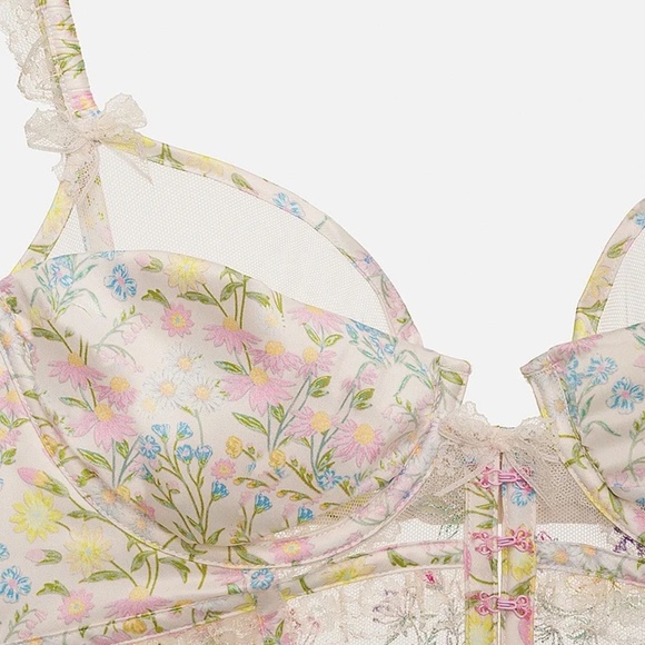 For Love & Lemons Glitter Garden Bustier White Floral Large NEW - Picture 5 of 9